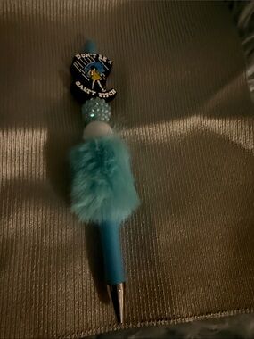 Turquoise Fuzzy Pom-Pom Key/Card Holder Charm